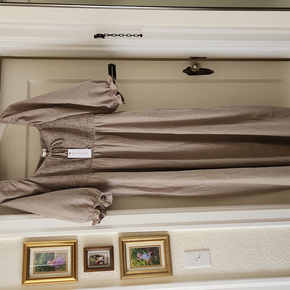 Neuflora Taupe Puff Sleeve Dress